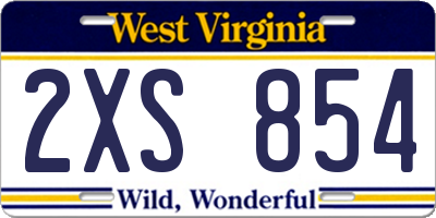 WV license plate 2XS854