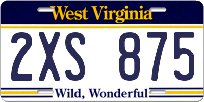 WV license plate 2XS875