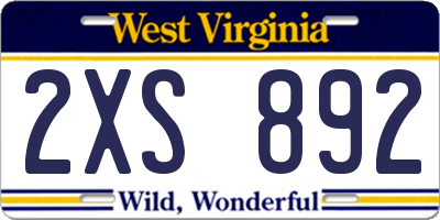 WV license plate 2XS892
