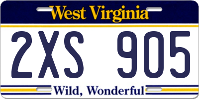 WV license plate 2XS905