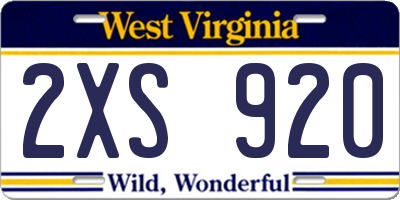 WV license plate 2XS920