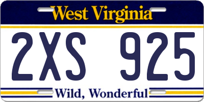 WV license plate 2XS925