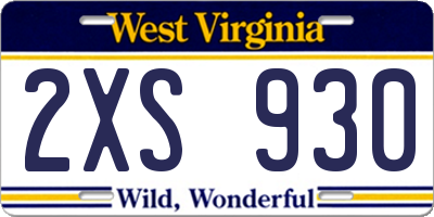 WV license plate 2XS930