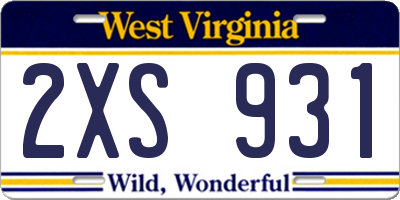 WV license plate 2XS931
