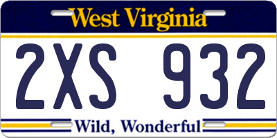 WV license plate 2XS932