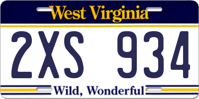 WV license plate 2XS934