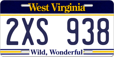 WV license plate 2XS938