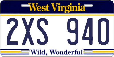 WV license plate 2XS940