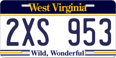 WV license plate 2XS953