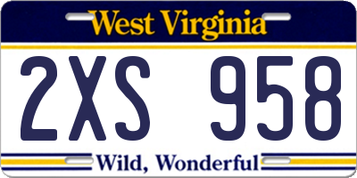 WV license plate 2XS958