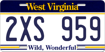 WV license plate 2XS959