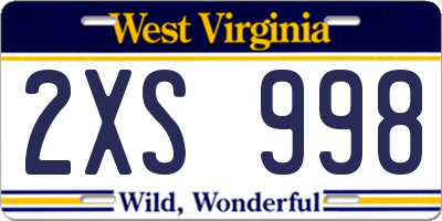 WV license plate 2XS998