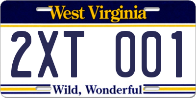 WV license plate 2XT001