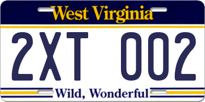 WV license plate 2XT002
