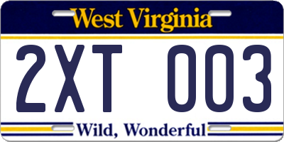 WV license plate 2XT003