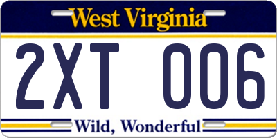 WV license plate 2XT006