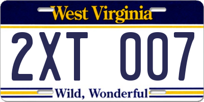 WV license plate 2XT007