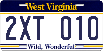 WV license plate 2XT010
