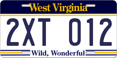WV license plate 2XT012
