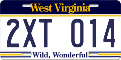 WV license plate 2XT014