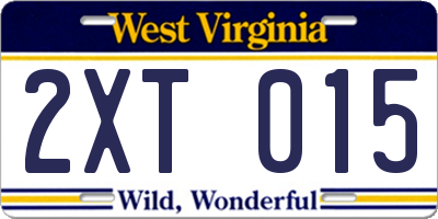 WV license plate 2XT015