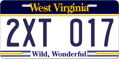 WV license plate 2XT017
