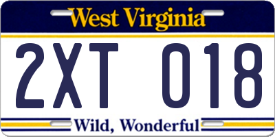 WV license plate 2XT018