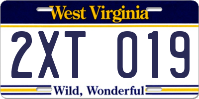 WV license plate 2XT019
