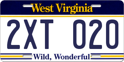 WV license plate 2XT020