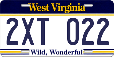 WV license plate 2XT022