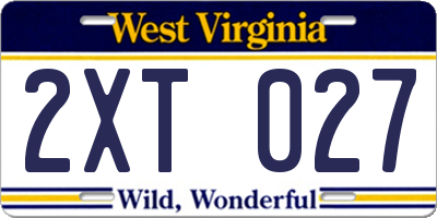 WV license plate 2XT027
