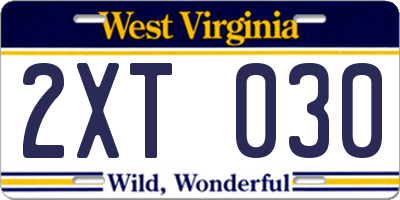WV license plate 2XT030