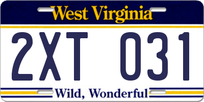 WV license plate 2XT031