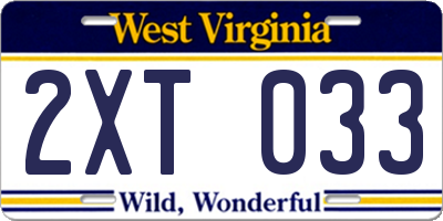 WV license plate 2XT033