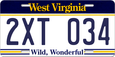 WV license plate 2XT034