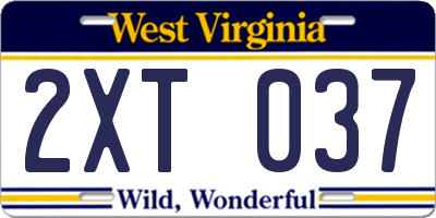 WV license plate 2XT037