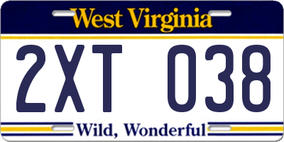 WV license plate 2XT038