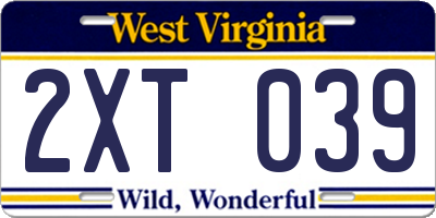 WV license plate 2XT039