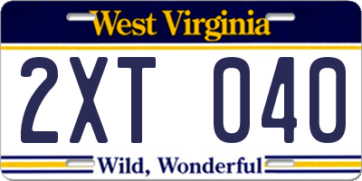WV license plate 2XT040