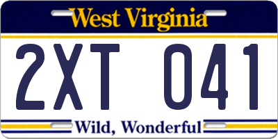 WV license plate 2XT041