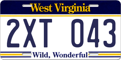 WV license plate 2XT043