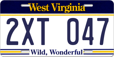 WV license plate 2XT047