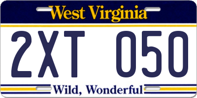 WV license plate 2XT050