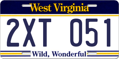 WV license plate 2XT051