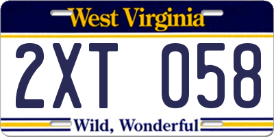 WV license plate 2XT058