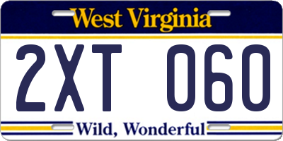 WV license plate 2XT060