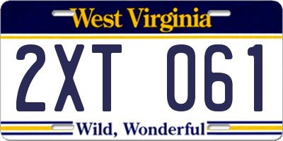 WV license plate 2XT061