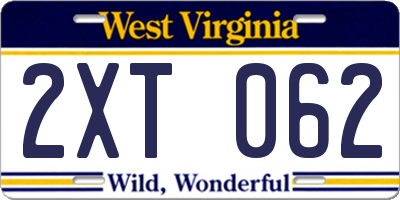 WV license plate 2XT062