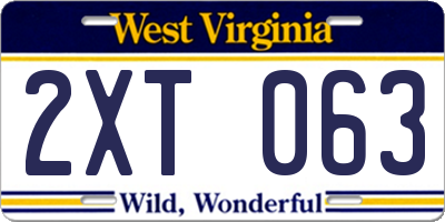 WV license plate 2XT063