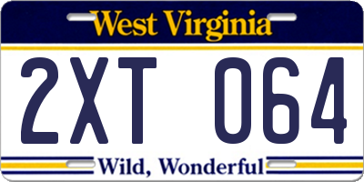 WV license plate 2XT064